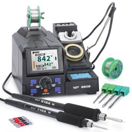 WEP 982D Precision Soldering Station with Automatic Calibration, Tiltable Screen, C245 C210 Compatible Soldering Iron Kit with 2 Spools Lead Free Solder Wire, 6 Soldering Cartridges