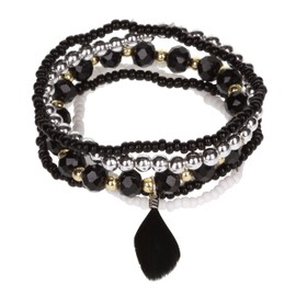 Stands Out, Supplying Outstanding Gifts Aloha Girls Womens Black and White Stacker Bracelet Beads Festival Multi Layer Stack Jewellery