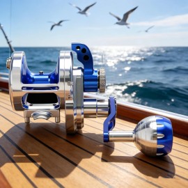 Topline Tackle Overseas Spot China Manufacture 30Kg Drag Power Conventional Fishing Reel for Jigging Fishing Shore Deep Jig ReelSpool Capacity: TC300, Color: Blue right