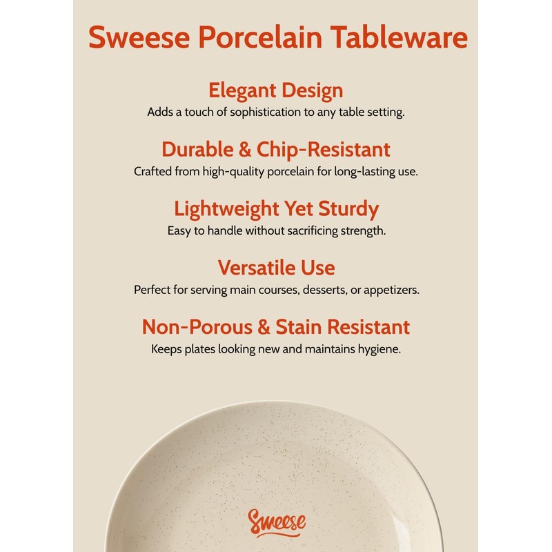 Sweese 11 Inch Porcelain Dinner Plates, Set of 6 -