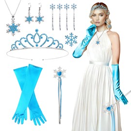 Ronronner Princess Costume Accessory Set with 11 Pieces, Dress Up Accessories Girls Dress Up Accessories with Crown, Necklace, Gloves, Wand Bracelets and Earrings Jewellery Set