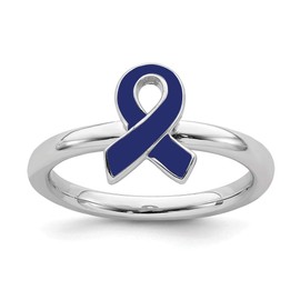 FB Jewels Solid Sterling Silver Stackable Expressions Blue Enameled Awareness Ribbon Ring Size 10