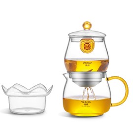 Veitron Easy to Soak Tea Pot, Total 560ml (18.94 oz) Glass Teapot with Base, Tea and Water Separation Magic Teapot for Stovetop, Home, Office or Solo Tea Drinking