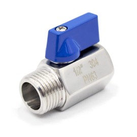 QiiMii SS304 New 1/2" Stainless Mini Ball Valve BSPT Famale x Male Thread with Blue Handle