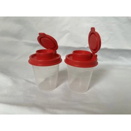 Tupperware NEW 1 Set Tupperware Mini Salt & Pepper Shakers Midgets Flip Top 2oz Clear & Red