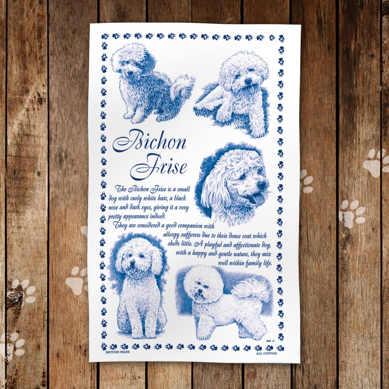 Bichon Frise Printed Tea towel - 100 Percent Cotton. Dog