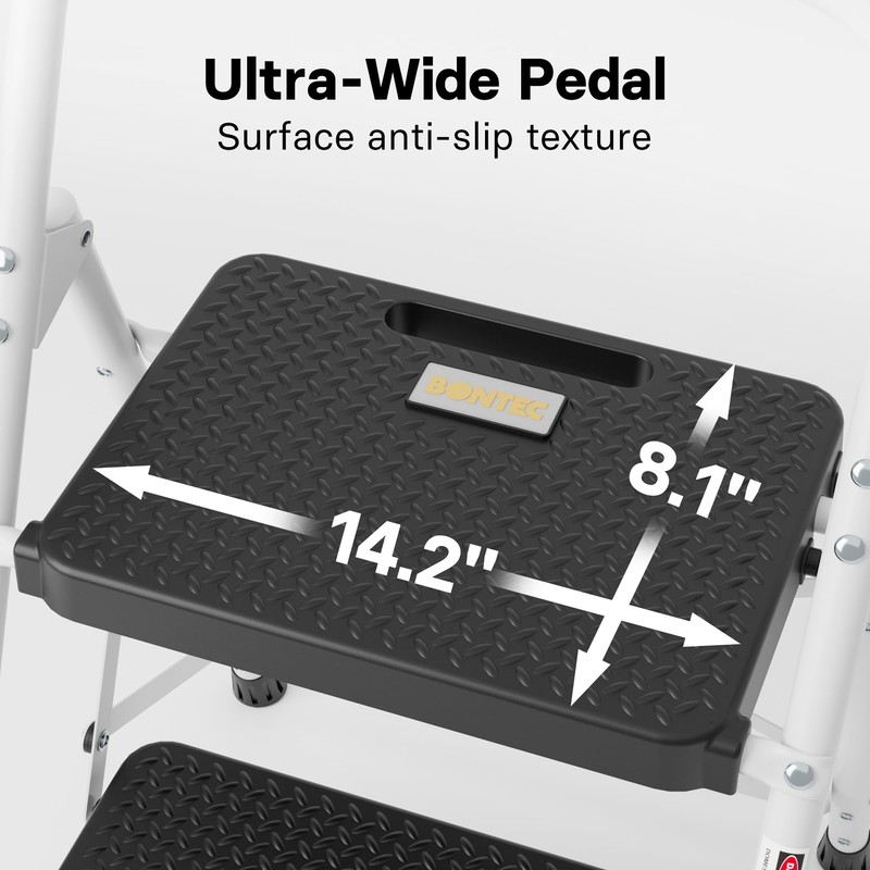 BONTEC 2-Step Ladder, Folding Step Stool, 600lbs Max Load Capacity,