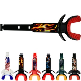 Oral Mart 2025 Football Mouth Guard (Battle Blaze) Dual-Color with Built-in Graphic Strap - Instant Fit (No Boil) - Youth Lip Guard Mouthguard Mouth Piece Pacifier - Football Mouthpiece for Braces