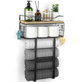 Towel Racks for Bathroom Wall Mounted - Bath Wall Towel Holder Set Above Toilet Storage, Rolled Towel Shelf Organizer for Small Bathroom, Wood Vertical Towel Rack for Bathroom Wall Decor