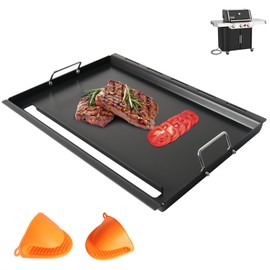 DcYourHome 7524 Griddle Insert for Weber Gas Grill Genesis 300 Griddle Genesis E310 S310 S320 E320 S330 EP320 EP310 EP330 Parts, Carbon Steel Full-Size Flat Top Griddle Plate with Handles, Heavy Steel