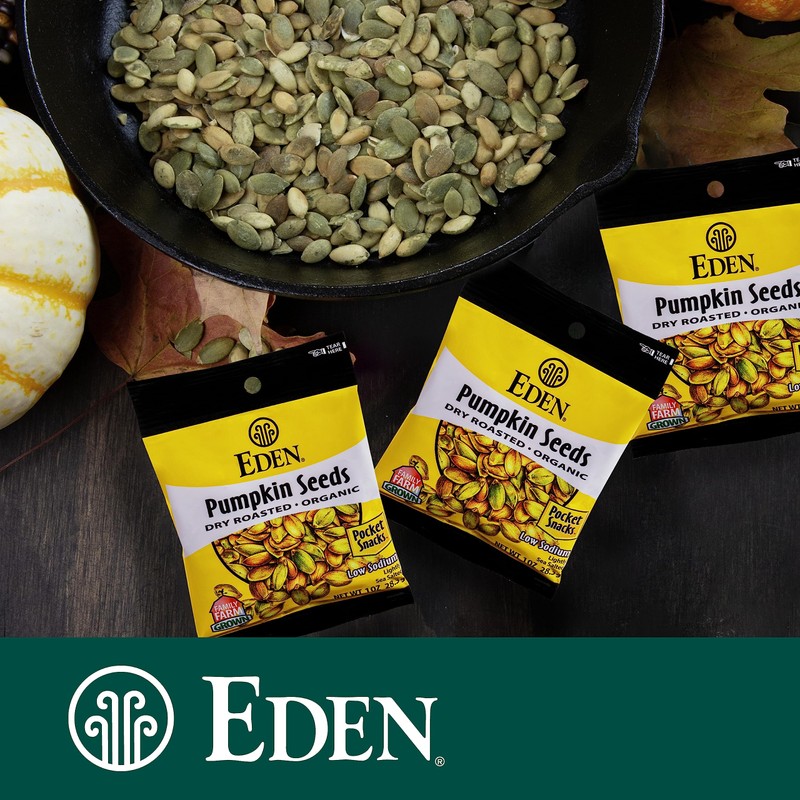 Eden Organic Pumpkin Seeds, Pocket Snacks, Dry Roasted, Lightly Salted,