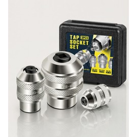 Adjustable Tap Socket Set, 3-Piece Low-Profile Tap Holder for Ratchet Wrench, 1/4", 3/8", 1/2" Drive, Fits Taps/Reamers/Extractors with Square Shank M3–M19, Heavy-Duty CR-MO Steel for Pros & DIY