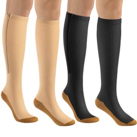 bropite Zipper Compression Socks Women & Men - 2Pairs Calf Knee High 15-20mmHg Closed Toe Compression Stocking