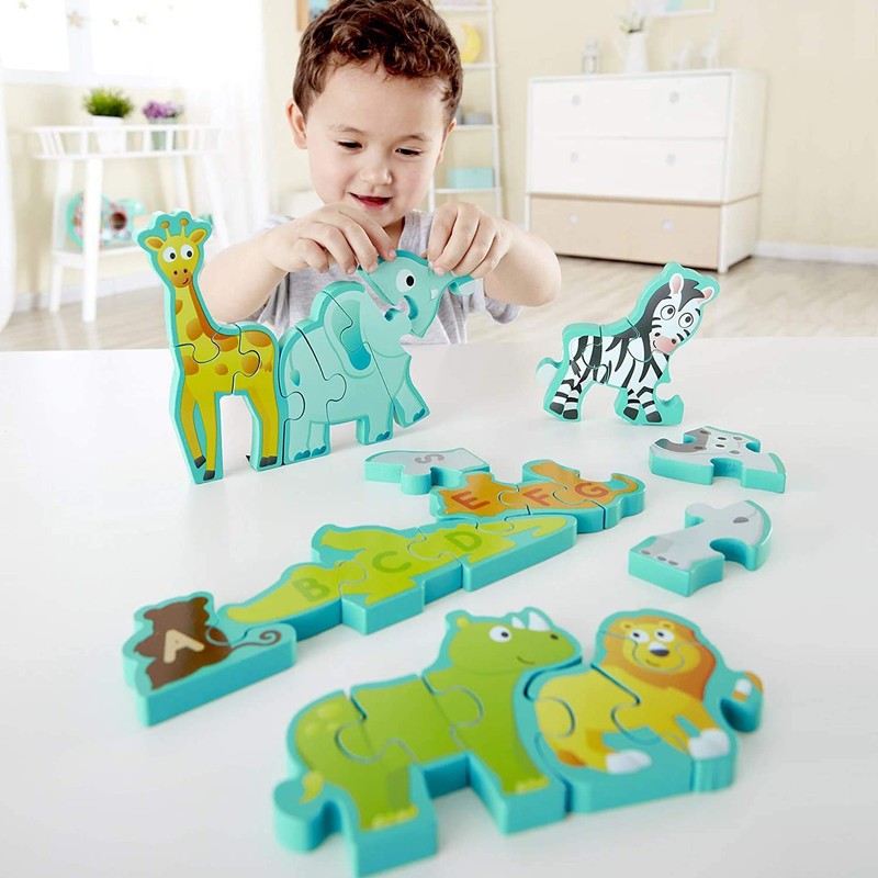 Hape Wooden Animal Parade Building Blocks Alphabet Puzzle and Playset