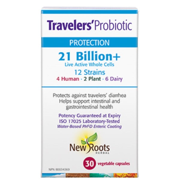 New Roots Travelers’ Probiotic 21 Billion Live Active Whole Cells, 30