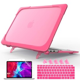 Mektron Heavy Duty Casefor MacBook Air 13 inch 2020 2019 2018 Release Model A2337 M1 A2179 A1932, Shockproof Durable Protective Hard Shell with Fold Kickstand，Rose