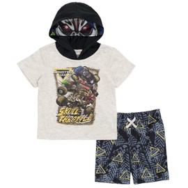Monster Jam Son-uva Digger Zombie Grave Digger Toddler Boys Cosplay T-Shirt and Mesh Shorts Outfit Set Gray/Black 2T