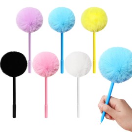 SBYURE Colorful Pompom Pens 6 Pack Multicolor Fuzzy Pens Matching 6 Colored Ink (Black, Silver, Purple, Pink, Blue, Orange) | Fluffy Pen for Drawing, Journaling & Gifts