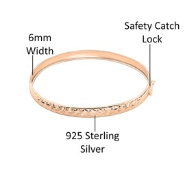 Savlano 14K Gold Plated Over 925 Sterling Silver Solid Diamond Cut Bangle Bracelet 7 inch for Women Comes With Gift Box - Made in Italy (Rose)