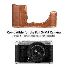 MUZIRI KINOKOO Fuji X-M5 Case, PU Leather Half Case for Fuji X-M5 Camera, Protective Bottom Case for Fuji X-M5/Fuji XM5 Camera - with Opening Bottom and Hand Grip Design - Brown