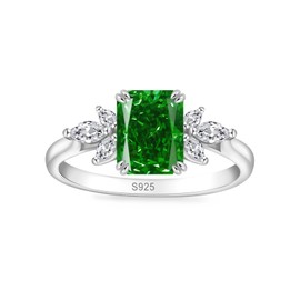 PHNIBIRD Dainty Emerald Green Rings for Women 1.5ct Radiant Cut Emerald Ring Brilliant CZ Sterling Silver Diamond Engagement Ring