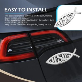Dogary 2 PCS 3D Christian Fish Car Decal Sticker, Waterproof Jesus Fish Emblem Sticker, Religious Car Accessories for Trunk, Bumper, Window, Christian Decor Decals (Silver)