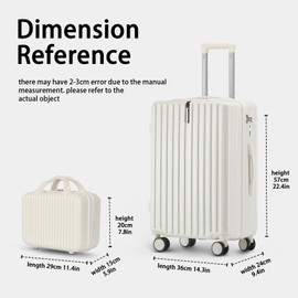 TIYFIY 2-piece Luggage Sets 20in Carry on Suitcase and 14in Cosmetic Bag, airline approved luggage sets,Hardside Luggage with Spinner Wheels TSA Lock (White)