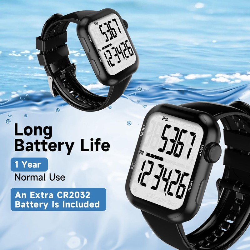 Pedometer Watch, Multi-Function Pedometer for Walking Steps and Miles, 3D