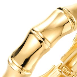 Large Gold Statement Bracelet, Modern Bamboo Bangle Bracelet for Women, Hinged Clasp for Easy Wear(CA)