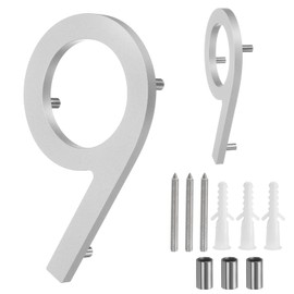 sourcing map Floating House Numbers, 6 Inch Solid Aluminum Modern Address Number for Outside with Nails Kit for Home Street Office Mailbox Sign(Number 9, Silver)