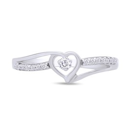 AFFY Round Cut Natural White Diamond Split Shank Heart Promise Bypass Engagement Ring Jewelry For Women In 14k White Gold Over Sterling Silver (0.10 cttw, Color- I-J, Clarity- I2-I3) Ring Size 9
