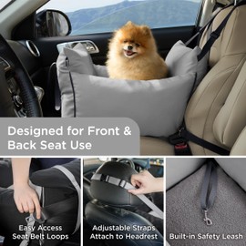 Lesure Small Dog Car Seat for Small Dogs - Soft Dog Booster Seat for Car with Storage Pocket and Clip-On Safety Leash and Thickened Memory Foam Filling, Pet Carseat Travel Carrier Bed, Grey