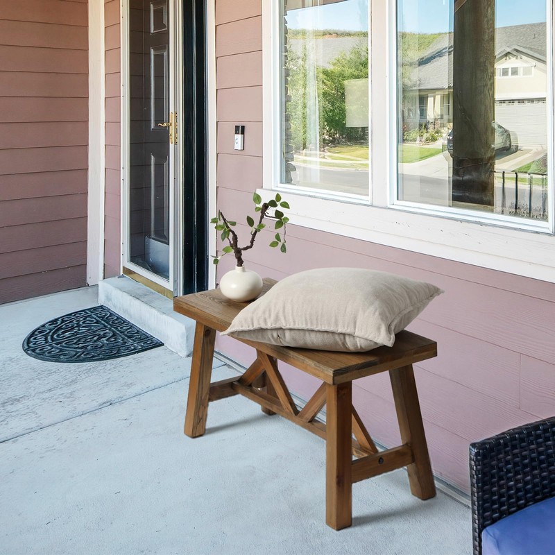 Wnutrees 30" Farmhouse Wood Bench, Rustic Solid Wood Entryway Bench