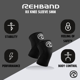 Rehband Knee Support for Weight Training, Knee Support for Cross Fit and Heavy Training, Knee Sleeve Made of 5 mm Neoprene, Available in Many Colours and Sizes, Unisex, Colour: Silver/Black, 1 Pair,