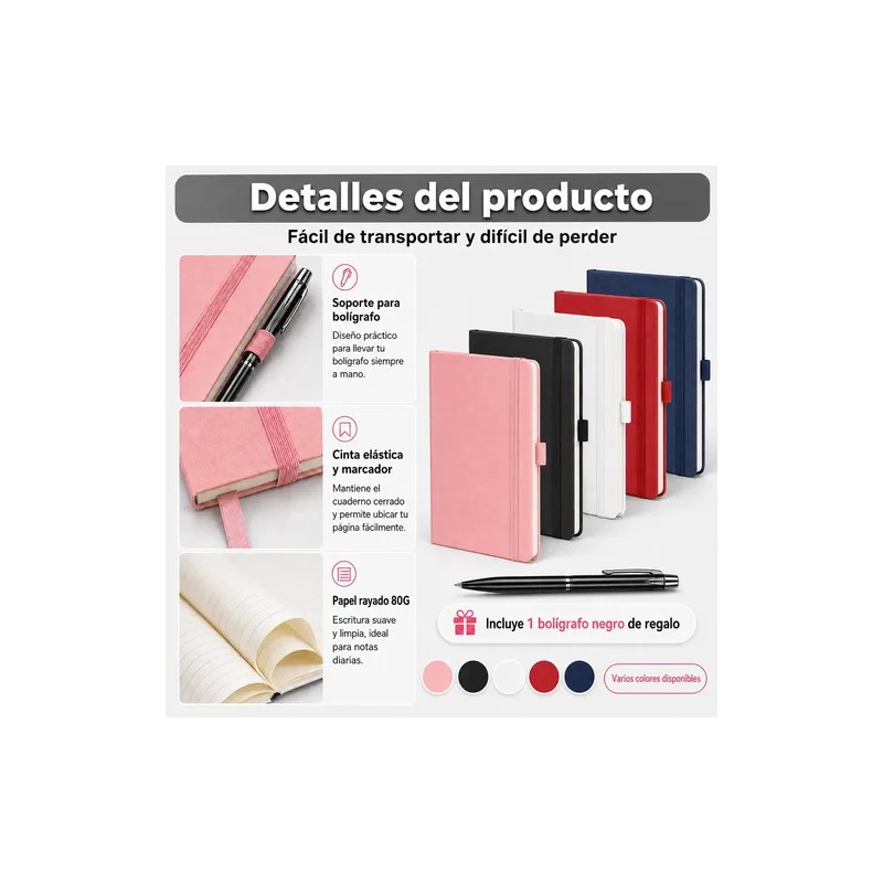5pcs Libreta A5 Pasta Dura Escolar Oficina 5 Bolígrafos