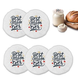 5-Pack Cloth Covers for Sourdough Starter Jars, Best Mom Ever Reusable Lid Top Covers for Bread Fermentation, Fits 3-4 Inch Mouths