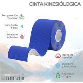 Canotagio Cinta kinesiologica con 5 cm de ancho y 5 metros de largo. Venda kinesiologica para ofrecer estabilidad muscular / articular y para recuperación de lesiones musculares. Kinesiology tape (Azul)
