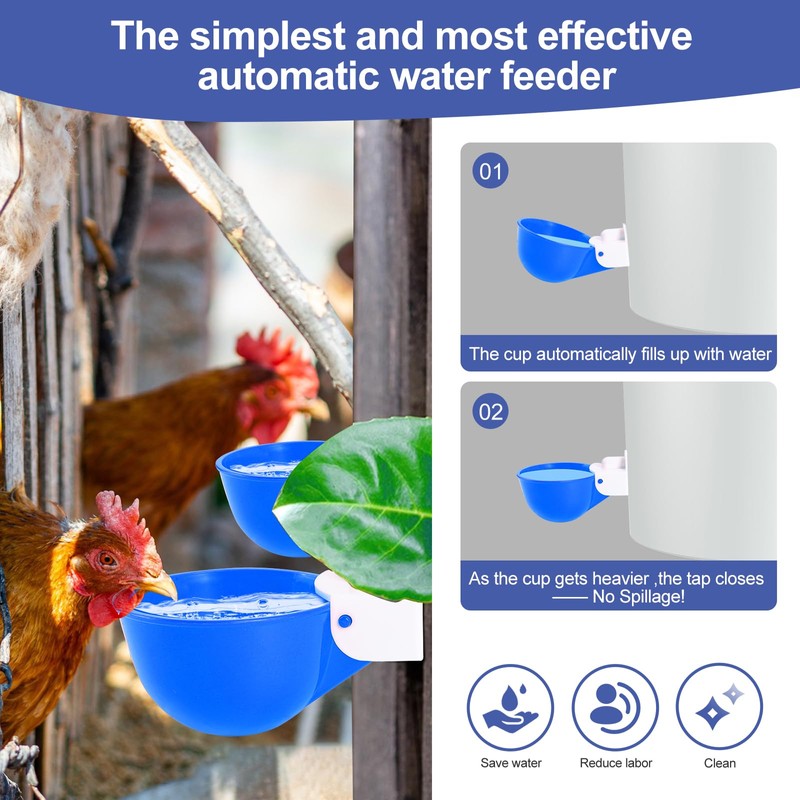 Psarnuk Chicken Waterer Cups (16 Pack/Blue) - DIY Automatic Large
