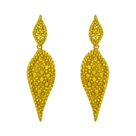 EVER FAITH Women's Leaf Earrings with 2 Leaves Round Full Crystal Art Deco Pierced Drop Chandelier Long Stud Earrings for Party Yellow Yellow Tone, Crystal, No Gemstone