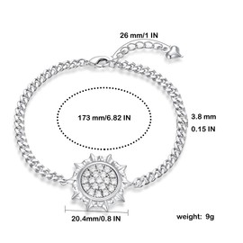 FRUMOS 14K Gold Plated Cubic Zirconia Bracelet Gold Heart Bracelets for Women Fashion Adjustable Link Chain Bracelets for Girls Gift (Sun style Bracelets Silver)