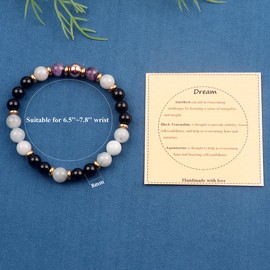 UEUC Healing Stone Bead Bracelet for Women Natural Gemstone Balance Protection Spiritual Crystal Bead Bracelet Anxiety Relief with Meaning Card, 18.5, Stone