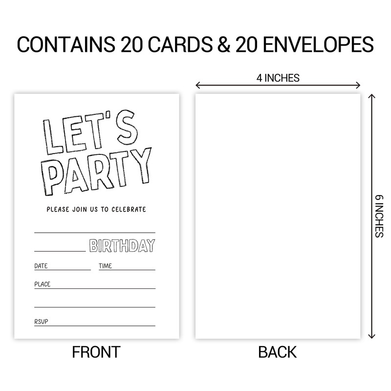 ZYQFN 20 Birthday Cards with Envelopes 4" x6 Birthday Invitations