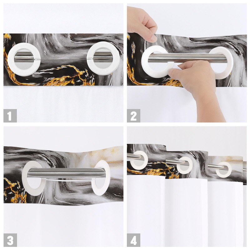 MitoVilla No Hooks Needed Marble Shower Curtain Set with Snap-in
