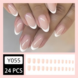 24Pcs French Tip False Nails - Short Almond Press on Nails - Fit Perfectly French Tip Nails Short Fake nails - Removable Full Cover Short Almond nails for Women