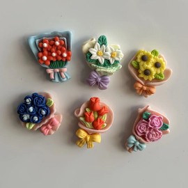 Colorful Mini Bouquet Magnets 6pcs Cute Mini Bouquet Refrigerator Magnets-Resin Decorative Magnets for Kitchen,Office,Whiteboardcolor: Colorful 6 Pieces