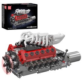 Mould King 10210 V12 Engine Model Kit that Works, Build Your Own Mini Car Engine Replica, Engeering STEM Toys for Adults, Home or Office Décor (1366 Pcs)
