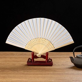 Thy Collectibles Pack of 4 Handheld Paper and Bamboo Folding Fans for Wedding Party, Church, Festivals, Home and DIY Decoration (White)