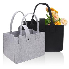 Xmart Pack of 2 Felt Bags 30 x 20 x 18 cm Felt Bags Shopper Robust and Durable Felt Bag Small Foldable Felt Bags Suitable for Picnics Shopping Travel and Work (Grey and Black)
