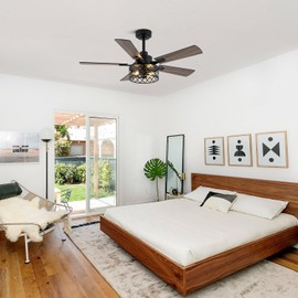 Curve Curio 46 Inch Farmhouse Ceiling Fan with Light Black Industrial Ceiling Fan Rustic Chandelier Fan for Living Room Bedroom Patio (Black-1, 46 inch)