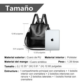 Mochila de Cuero PU para Mujer de Moda, Mochilas Impermeable y Antirrobo, Bolso de Gran Capacidad para Casual, Bolsos Ligeros para Viaje, Bolsas de Hombro Informal, Negro, black backpack